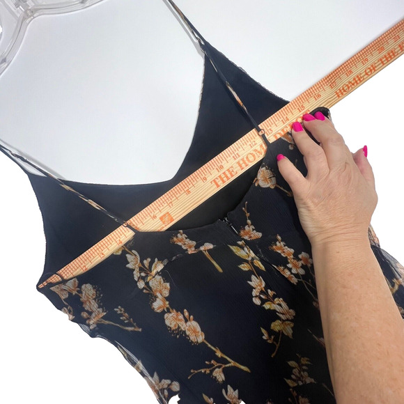 Romantic Dress Small Black Floral Sheer Hi-Low Asymmetric Feminine sexy flowy - Picture 7 of 8